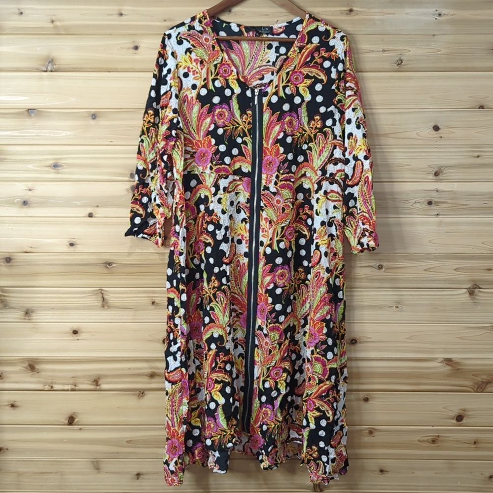 Habitat Dress Womens Large Multicolor Zip Front Abstract Paisley Crinkle